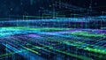 Abstract Digital Network Grid with Glowing Neon Lines and Particles technology Royalty Free Stock Photo