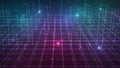 Abstract Digital Network Grid with Glowing Particles and Neon Lights in Deep Space technology Royalty Free Stock Photo
