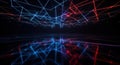 Abstract Digital Network Grid with Interconnected Lines and Dots in Blue and Red Hues on a Dark Background Royalty Free Stock Photo