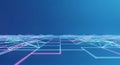 Abstract Digital Network Grid with Neon Lines on Blue Background Royalty Free Stock Photo