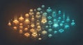 Abstract digital network of interconnected cubes and spheres in modern tech style Royalty Free Stock Photo
