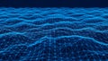 Abstract digital network of interconnected glowing blue lines and nodes forming a complex 3D mesh landscape Royalty Free Stock Photo