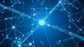 Abstract digital network of interconnected glowing blue nodes and lines forming a complex geometric structure Royalty Free Stock Photo