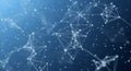Abstract digital network of interconnected glowing white dots and lines on a blue gradient background Royalty Free Stock Photo
