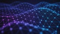 Abstract digital network with interconnected nodes in blue and purple hues forming a wave-like Royalty Free Stock Photo