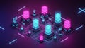 Abstract digital network of interconnected servers and data centers in neon colors Royalty Free Stock Photo