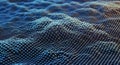 Abstract digital network mesh terrain with glowing nodes in blue and yellow tones Royalty Free Stock Photo