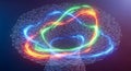 Abstract digital network with swirling colorful light trails and connected nodes Royalty Free Stock Photo