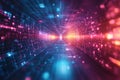 Abstract Digital Network Tunnel with Blue and Pink Lights, Futuristic Data Flow, Futuristic Cyberpunk Technology Background Royalty Free Stock Photo