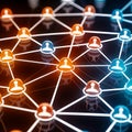 Abstract digital network visual featuring multiple interconnected with small icons representing users Royalty Free Stock Photo
