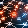 Abstract digital network visual featuring multiple interconnected with small icons representing users Royalty Free Stock Photo