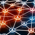 Abstract digital network visual featuring multiple interconnected with small icons representing users Royalty Free Stock Photo