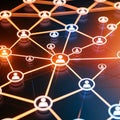 Abstract digital network visual featuring multiple interconnected with small icons representing users Royalty Free Stock Photo