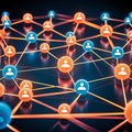 Abstract digital network visual featuring multiple interconnected with small icons representing users Royalty Free Stock Photo