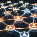 Abstract digital network visual featuring multiple interconnected with small icons representing users Royalty Free Stock Photo
