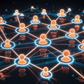Abstract digital network visual featuring multiple interconnected with small icons representing users Royalty Free Stock Photo