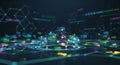 Abstract digital network visualization showcases interconnected data points within a glowing, futuristic technological landscape. Royalty Free Stock Photo