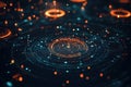 Abstract digital network visualization with glowing circles and lines Royalty Free Stock Photo