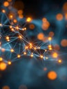 Abstract digital network visualization with glowing connected nodes in warm orange and cold blue tones representing data flow and Royalty Free Stock Photo
