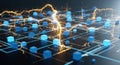 Abstract digital network visualization with glowing data streams and interconnected nodes representing complex information systems Royalty Free Stock Photo