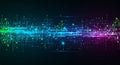 Abstract digital network visualization with glowing interconnected lines and nodes in vibrant green blue and purple hues Royalty Free Stock Photo