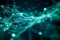 Abstract digital network visualization with glowing interconnected nodes and dynamic light trails representing data flow and Royalty Free Stock Photo