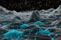 Abstract digital network visualization with glowing nodes and interconnected lines on a dark background, representing data flow Royalty Free Stock Photo