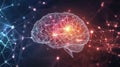 Abstract digital neural network visualization of an AI brain with glowing connections