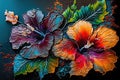 Abstract Digital Oil Painting of Colorful Hibiscus Flowers .AI generated Illustration