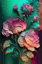 Abstract Digital Oil Painting of Colorful Rose Flowers .AI generated Illustration