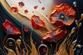 Abstract Digital Oil Painting of Red Poppy Flowers .AI generated Illustration Royalty Free Stock Photo