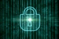 Abstract digital padlock on  coding language background. Technology and web access concept. 3D Rendering Royalty Free Stock Photo