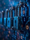 Abstract digital padlocks on a backdrop of binary code, symbolizing data security and encryption. Royalty Free Stock Photo