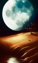 Alien landscape with a full moon in retro scifi style Royalty Free Stock Photo