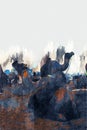 Abstract digital painting of camels in desert, camel fair in India illustration Royalty Free Stock Photo