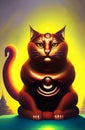 Digital art of a meditating cat in a fantasy setting Royalty Free Stock Photo