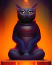 Digital art of a meditating cat in a fantasy setting Royalty Free Stock Photo