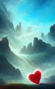 Magical fantasy landscape with a red heart Royalty Free Stock Photo