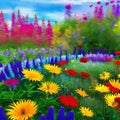 An abstract digital painting of a flower garden, with bright colors and bold brushstrokes creating a sense of movement3, Generat