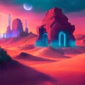 the futuristic futuristic desert is shown in a vibrant digital painting