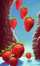 Juicy strawberries in snow - abstract digital art