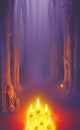 Candles burning in the dark forest - Halloween landscape