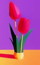 Low poly tulips - stylized digital art Royalty Free Stock Photo