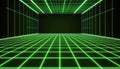 Abstract Digital Perspective Glowing Green Grid on a Black Background in Cyberpunk Style Royalty Free Stock Photo