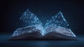 Abstract Digital Polygonal Opened Book on Technology Blue Background. Online Education or Internet Library Concept. Royalty Free Stock Photo