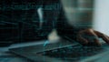 Abstract Digital Programming Background with Code Elements and Hand Typing on Laptop Keyboard Representing Software Royalty Free Stock Photo