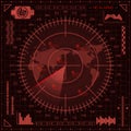 Digital radar screen with world map, targets and futuristic user interface of red shades Royalty Free Stock Photo