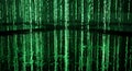 Green Matrix Binary Code Falling into Water Reflection, Abstract Futuristic Technology Concept Royalty Free Stock Photo