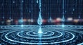 Digital Rain of Binary Code Drops Creating Ripples on Futuristic Grid Royalty Free Stock Photo