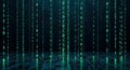 Abstract digital rain of glowing binary code cascading down in a dark futuristic environment Royalty Free Stock Photo
